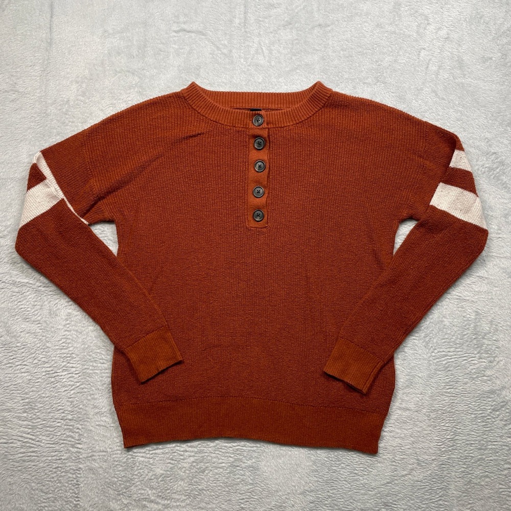 American Eagle Henley Sweater Womens XS Rust Orange Varsity Stripe Ribbed Knit